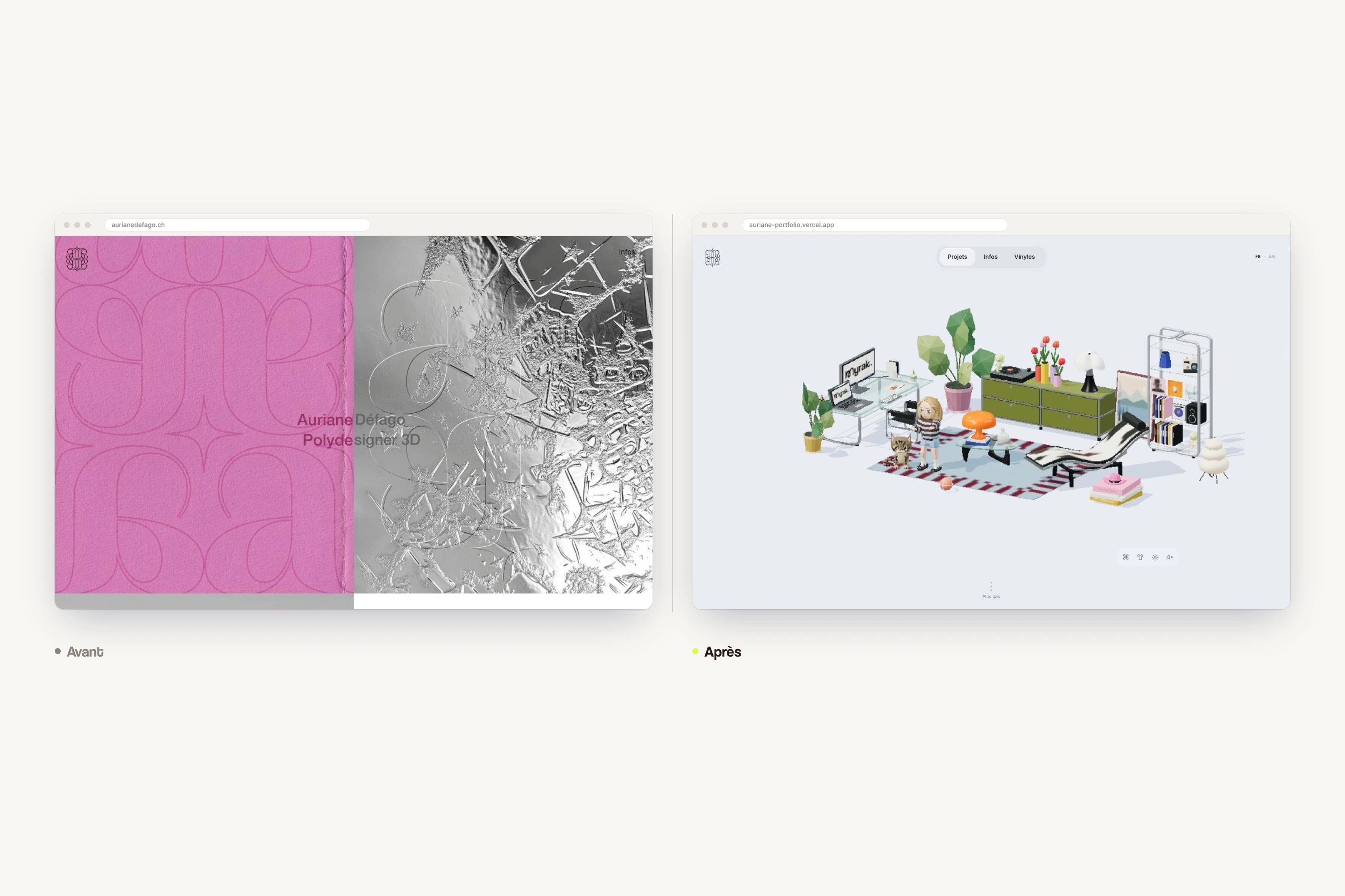 Vergleich zwischen dem früheren Portfolio und dem neuen interaktiven Studio