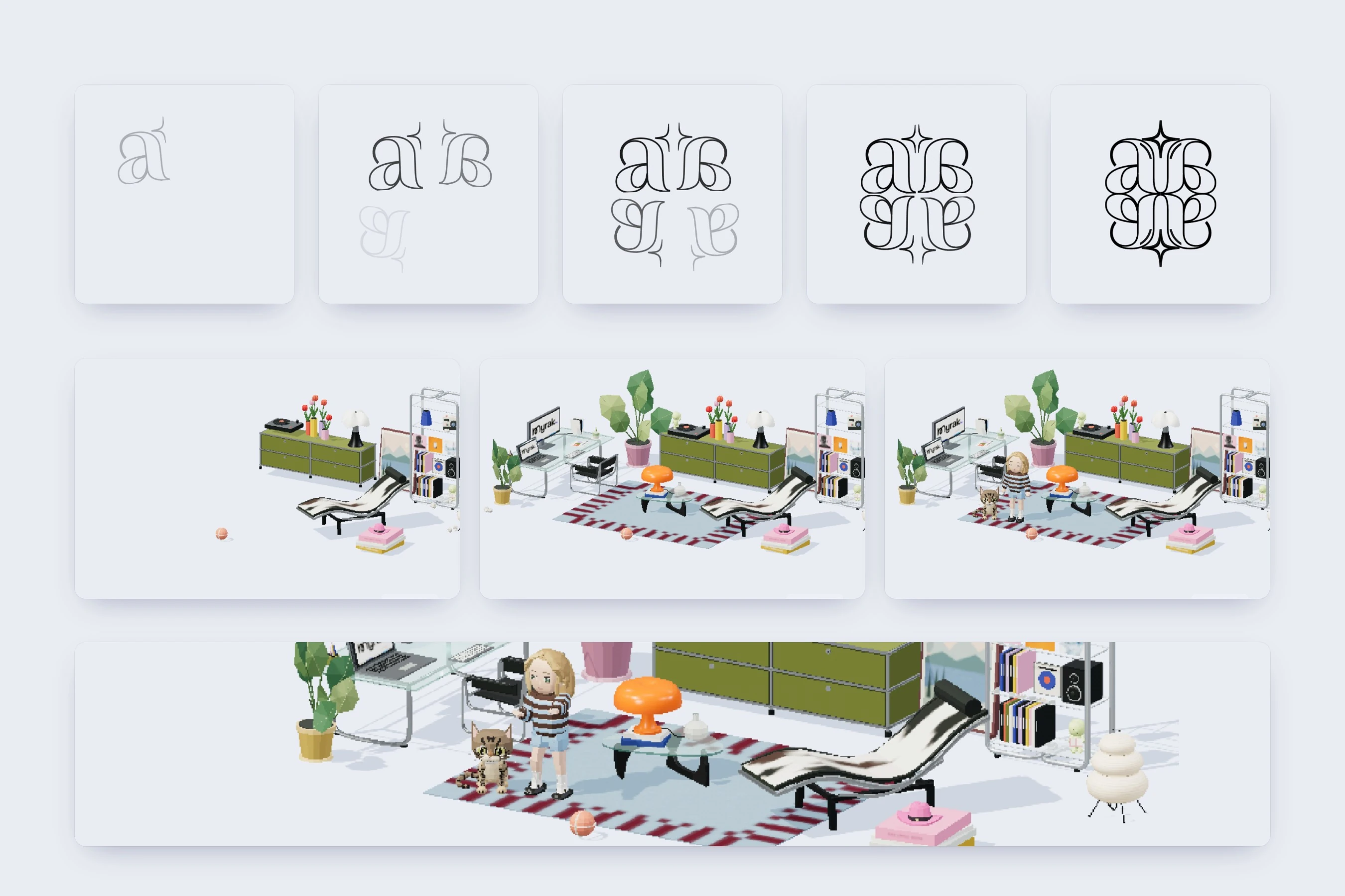 The monogram takes shape before the 3D studio appears in stages