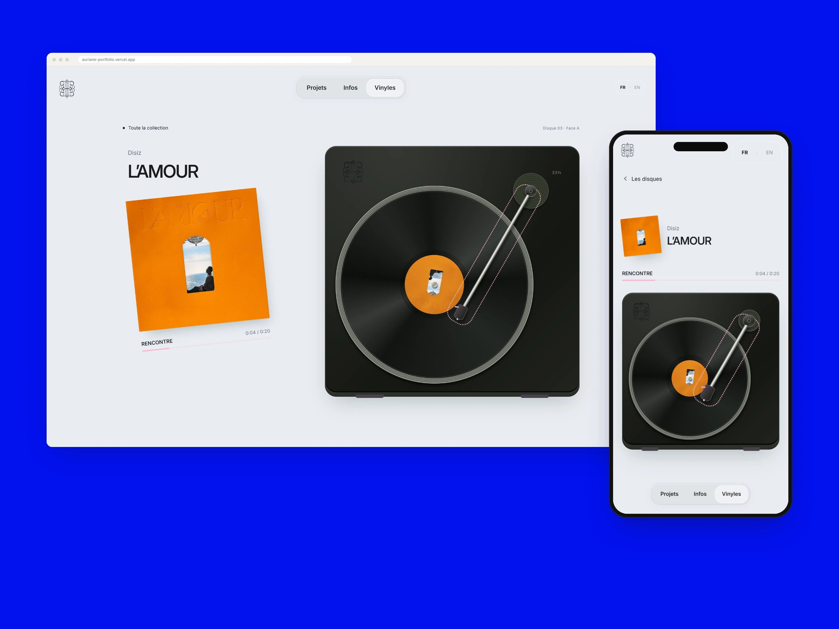 Record collection and interactive turntable on desktop and mobile